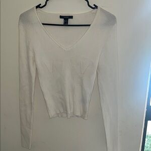 Forever 21 White V-Neck Knit Sweater